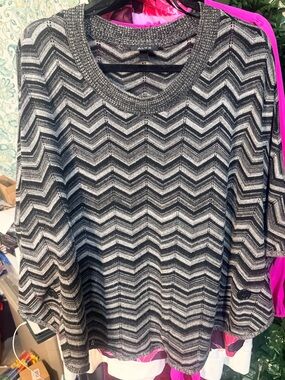 Alyx Black and Gray Chevron Open-Knit Crewneck Sweater